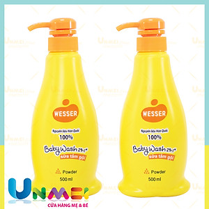 [2 Chai] Sữa Tắm Gội Wesser 2in1 Hàn Quốc, Sữa tắm cho bé không cay mắt (2 chai x 500ml) tặng 1 khăn Sữa Unmei Sợi Tre 6 Lớp