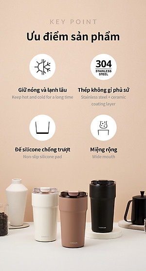 Ly giữ nhiệt 500ml LocknLock LHC4357 Metro Cafe Tumbler, Hàng chính hãng, Thép 304 không gỉ, có dây đeo tay - JoyMall