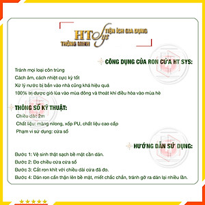 Ron Chặn Khe Cửa HT SYS - Chất Liệu PU Và PE Cải Tiến, Dài 2 Mét - Cuộn Ron Dán Khe Cửa, Chân Cửa, Khung Cửa - Ngăn Gió Lùa, Cách Âm, Chống Bụi, Ngăn Côn Trùng, Chống Thoát Khí Điều Hòa, Chống Va Đập Cửa - Hàng Chính Hãng