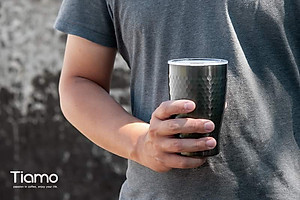 Ly giữ nhiệt inox hoa văn tổ ong 2 lớp phủ sứ Tiamo 360ml