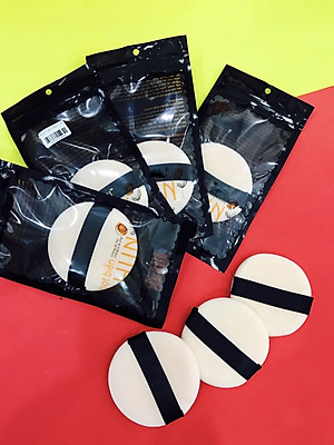 Bông đánh phấn phủ, phấn nén mền mịn quai đen- túi 1 bông 