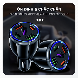 Tẩu Sạc Xe Ô Tô Chia 5 Cổng USB Type C Chuẩn PD, Cổng Quick Charge 3.0 | Kích Thước Nhỏ Gọn, Sạc Nhanh, Dòng Điện Ổn Định