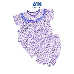 Bộ quần áo ngắn bé gái họa tiết Nhí tím tay bo chun - AICDBGTKNV3I - AIN Closet