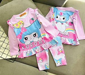 Đồ bộ ngủ dài tay cho bé gái kuromi hello kitty từ 12-40kg chất thun lạnh mềm mịn mát