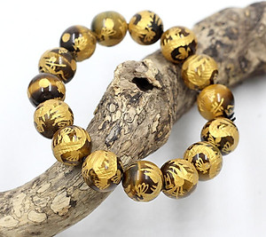 Vòng Tay Đá Mắt Hổ Vàng Chạm Rồng 12MM