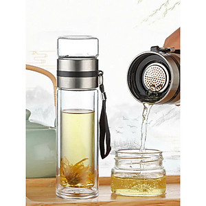 Bình Thủy Tinh 2 Lớp Pha Trà - Cách Nhiệt Tốt - Có Lõi Lọc Inox 304 - Dung Tích 400ml - Hàng Loại 1