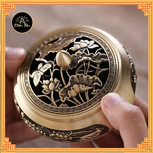 Lư xông trầm khắc Sen tặng combo nhang vòng/ trầm nụ