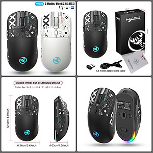 Chuột Led RGB Không Dây chống ồn T90s đa kết nối Bluetooth 5.3 + Usb 2.4 + Cáp 3600Dpi Pin Sạc TypeC hàng nhập khẩu