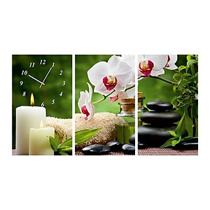 Tranh đồng hồ treo tường ép lụa kim sa- tranh đồng hồ spa - tranh đồng hồ treo phòng khách - tranh đồng hồ phòng ngủ - tặng đinh 3 chân