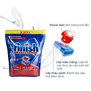 Viên rửa bát Finish All in 1 Max Túi 80 viên (tặng thêm 100 gam muối)