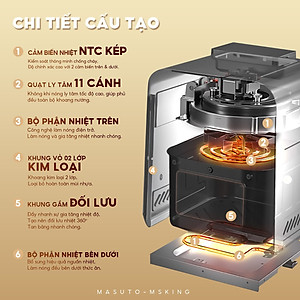 Nồi chiên không dầu phun sương Masuto MSKing 6L - 2 tầng đốt không cần trở lật - Hàng chính hãng