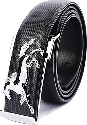 Dây nịt nam hình con ngựa DN35 - Dây Đen, Mặt Bạc