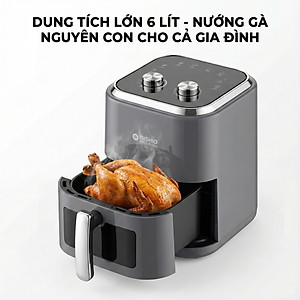 Nồi chiên không dầu 6L Mishio MK408 – Màu Xám Sang Trọng, Bảo Hành 24 Tháng - hàng chính hãng