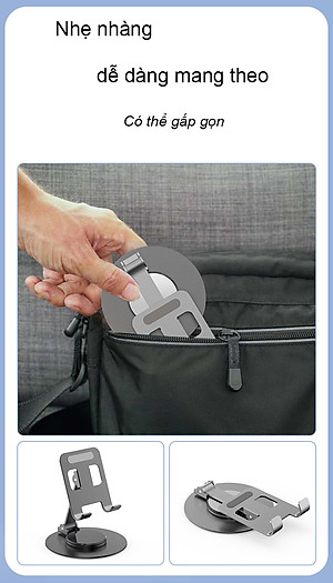 Giá đỡ điện thoại bằng kim loại xoay 360° RIBI S512 có thể gấp gọn, chân đế vững chắc - Hàng chính hãng