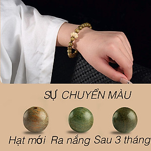 VÒNG TAY GỖ ĐÀN HƯƠNG XANH ĐỔI MÀU VÀ HOA SEN GỖ HOÀNG DƯƠNG