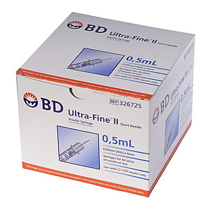 Hộp 100 Cây Bơm Kim Insulin Tiểu Đường 0.5ml BD ULTRA - FINE II SHORT NEEDLE 0.5ML/U100 - Chính hãng Made in USA