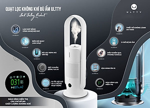 Máy Lọc Không Khí Bù Ẩm ULTTY SKJ-CR022 Dạng Quạt, Diệt Khuẩn Bằng Tia UV, Chế Độ Làm Mát 9 Cấp, Bộ Lọc HEPA H13 Loại Bỏ 99,97% Bụi Mịn, Vi Khuẩn, Virut, Bù Ẩm 3 Cấp - Hàng Chính Hãng
