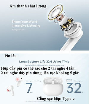 Tai nghe không dây bluetooth V5.3 công nghệ khử ồn kép Remax CozyPods W7N _ Hàng chính hãng