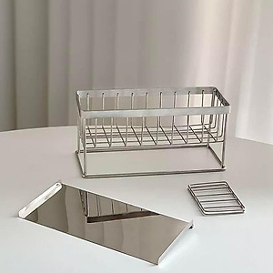 Kệ 2 Ngăn Để Bồn Rửa Chén Có Khay Hứng Giỏ Để Rẻ Rửa Bát Có Khay Hứng Nghiêng Chống Đọng Nước Tiện Lợi