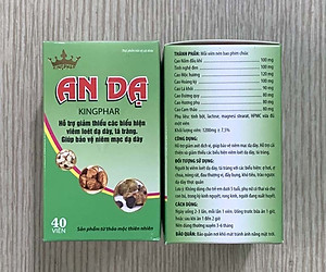 Kingphar An dạ -Chai 40v - Giúp giảm viêm loét dạ dày, tá tràng, trào ngược thực quản, dịch vị, ăn uống không tiêu