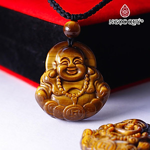 Mặt dây chuyền phật di lặc đá mắt hổ vàng nâu 34x37mm mệnh thổ, kim - Ngọc Quý Gemstones