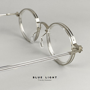 Gọng Kính Cận, Kính Giả Cận Nam Nữ, Mắt Tròn Khung Kim Loại Bọc Nhựa Độc Lạ Đen, Trong Suốt - BLUE LIGHT