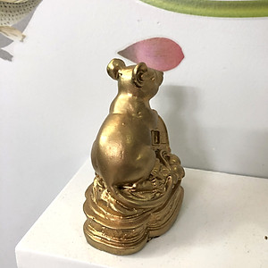 Tượng đá trang trí để bàn làm việc Chuột phong thủy - Màu nhũ vàng - Cao 11cm