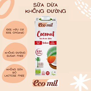 Sữa Dừa Không Đường Hữu Cơ Ecomil (1L) - Organic Coconut Milk Sugar-free (1L)