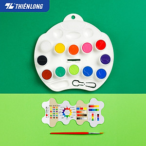 Màu nước Thiên Long Colokit 12 màu tươi sáng tiêu chuẩn Châu Âu an toàn cho trẻ - Tặng kèm cọ + Bảng phối màu WACO-C07