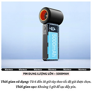 Quạt cầm tay turbo mini siêu mát Pin trâu 5000 mAh, nhỏ gọn linh hoạt hiệu Hotcase WARMCO - 100 chế độ gió, dùng liên tục 18h (tùy mức gió), thiết kế đẹp, bền - hàng nhập khẩu