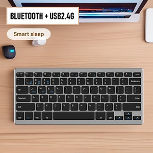 Bàn phím không dây mini W201S - đa kết nối bluetooth 5.0 + 3.0 + Usb wireless 2.4G cho máy tính laptop smartphone hàng nhập khẩu