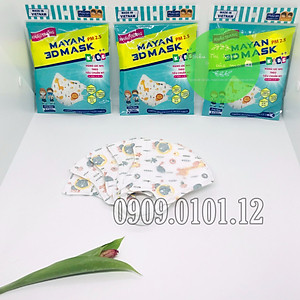 KHẨU TRANG TRẺ EM 3D Cao Cấp [Set 5 Cái]  [Mayan - Chính Hãng - 4 Lớp Màng Lọc Kháng Khuẩn Theo Chuẩn N95 PM 2.5]