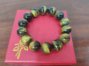 Vòng tay phong thủy đá mắt cọp vàng 14 ly, vòng tay chuỗi đá