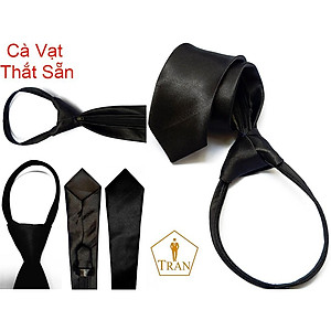 Ca Vat, Caravat, Cà Vạt, Cravat Đen Nam Bản Nhỏ 5Cm Dây Kéo Thắt Sẵn