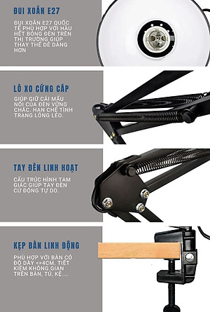 Đèn học PIXAR Bóng LED Chống Cận Bảo Vệ Mắt Có Tặng Kẹp Bàn Chắc Chắn ĐK 12cm Chất Liệu Thép Phun Sơn Tĩnh Điện D Danido