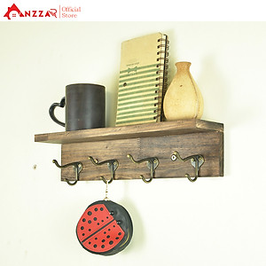 Móc gỗ treo quần áo gắn tường nhiều kích thước màu nâu rustic, kệ treo đồ trang trí Anzzar, decor phòng ngủ,móc treo quần áo, phụ kiện, giá gỗ treo quần áo