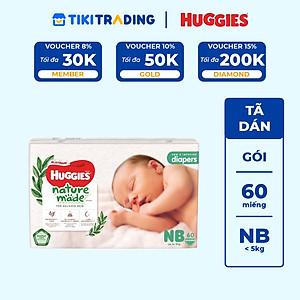 Tã Dán Siêu Cao Cấp Huggies Platinum Naturemade NB60 (60 Miếng)