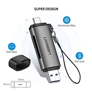 Đầu đọc thẻ nhớ SD, TF chân Type C, USB 3.0 Ugreen 50706 - Hàng chính hãng