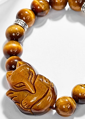 Vòng tay thạch anh mắt hổ vàng nâu phối hồ ly & hoa 5 cánh (10mm) Ngọc Quý Gemstones