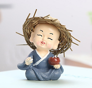 Bộ 08 tượng nón rơm (Tứ Không và Cầm Kỳ Thi Họa) kèm chân đế ngang 8 ô