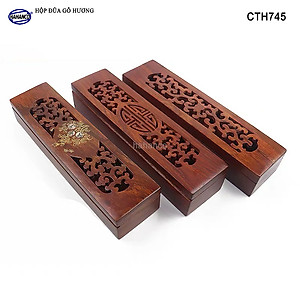 Hộp đựng đũa gỗ hương đỏ - đục khắc tinh tế (CTH745) Sang trọng - Đựng đũa sang trọng làm quà tặng