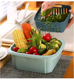 Rổ nhựa kèm chậu 2 trong 1 có nắp đậy GROFA - Giao màu ngẫu nhiên 