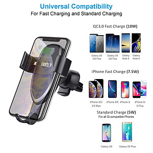 Giá đỡ kiêm Sạc không dây 10W hiệu CHOETECH H-T536S trên xe hơi / ô tô hiệu  (sạc nhanh chuẩn MFI Apple, Công suất 10W, công nghệ Gravity) - Hàng chính hãng