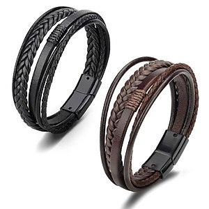 2x Woven Braided PU Leather Men Bracelet Bangle Wristband