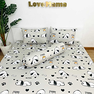 Ga chống thấm bảo vệ nệm vải Cotton LoveMama họa tiết cún mềm mại thoáng mát