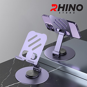 Kệ đỡ điện thoại 360° Rhino KP305, giá đỡ hợp kim nhôm cao cấp để bàn tiện lợi có thể gấp gọn - Hàng chính hãng