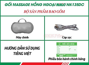Gối Massage Hồng Ngoại, Máy Mát Xa Cổ Vai Gáy, Matxa Toàn Thân Nikio NK-135DC - Công Nghệ Xoa Bóp Chuyên Sâu, Sưởi Ấm Hồng Ngoại - Pin sạc