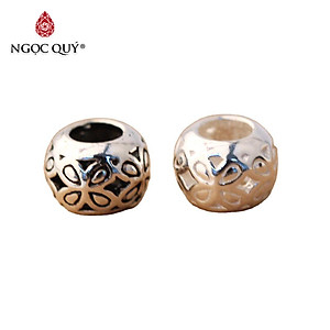 Combo 4 cái charm bạc hình tròn xỏ ngang họa tiết cỏ 4 lá - Ngọc Quý Gemstones