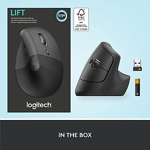 Chuột công thái học không dây Logitech Lift Vertical Ergonomic - Hàng Chính Hãng