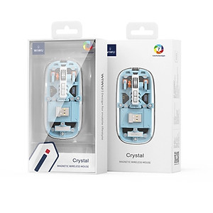 Chuột không dây bluetooth 5.1 trong suốt lộ cơ hiệu WiWU Crystal Wireless Magetic Mouse WM105 - kết nối 3 thiết bị cùng lúc, độ bền cao 5 triệu click, đèn led RGB đổi màu, thiết kế trong suốt thời trang, DPI cực cao 2400 - Hàng nhập khẩu